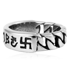 yunnique Men's Steel Color Letter <b>Ring</b> With Six Syllable Mantra Geometric Design For Gift - Product Image 3