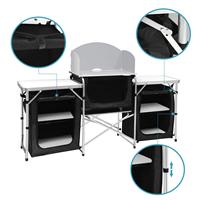 Table de cuisine de camping Portable pliante multifonctionnelle en plein air avec pare-vent et 3 armoires de rangement pour les pique-niques de barbecue
