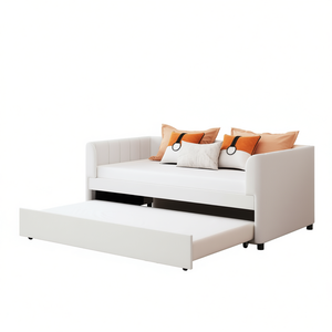 Lit de repos double beige rembourré avec lit gigogne, design moderne de canapé-lit - Product Image 1