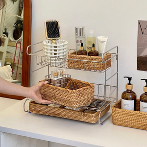 Natural Rattan Handmade <b>Storage</b> <b>Basket</b> For Cosmetics Brushes Dressing Table Desktop Organizer Retro Style - Product Image 4