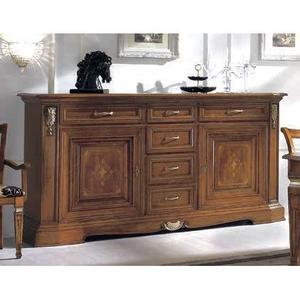 Armadio moderno di lusso con 2 porte intarsiate e 6 cassetti in legno massello e metallo per la casa o per la sala da pranzo - Product Image 1