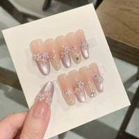 10 faux ongles en amande à presser, couvrance totale, motif feuille scintillante, en plastique, avec colle