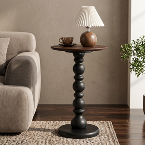 Modern Round Wood <b>Coffee</b> <b>Table</b> With Turned <b>Leg</b> Base Midcentury Design Living Room Furniture - Product Image 3
