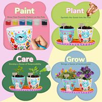 Kit de jardinage pour enfants à 4 pots - Arts et artisanat éducatifs pour les plantes et les fleurs pour les enfants de 5 à 12 ans Activités de printemps Cadeau d'anniversaire/Pâques