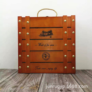 Caja de regalo de madera para cuatro botellas, rectangular, hecha a mano, caja de almacenamiento, regalo artesanal - Product Image 1