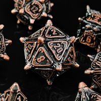 Ensemble de 7 dés DND en métal massif, motif crâne et éclaboussures de sang, polyédriques, pour jeux de société, jeux de rôle fantastiques et Dungeons & Dragons