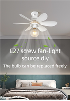 Ventilateur de plafond avec éclairage LED remplaçable par une ampoule LED à visser E27 de 16,5 pouces, base universelle, télécommande, pour la maison et le bureau