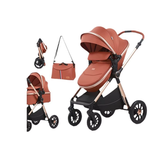 Poussette de luxe portable et pliable 3-en-1, chariot multifonction en tissu avec grand panier de rangement pour nouveau-né jusqu'à 3 ans - Product Image 1