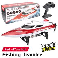 Kapal Umpan RC 2.4G Remote Radio HJ809 Kontrol 35km/jam Mainan RC Kecepatan Tinggi Lampu Malam Trawler Balap RC Kapal Pancing