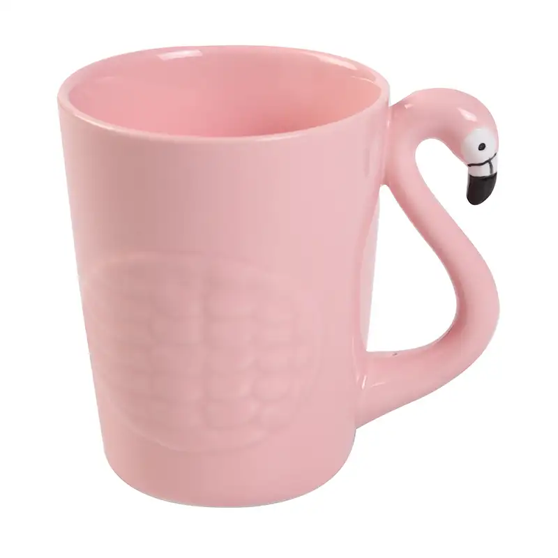 Juego de tazas de cerámica con mango de flamenco rosa, Set de tazas de café de cerámica con bandeja y cuchara