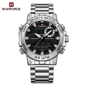 Chất lượng cao thạch anh Analog + LCD kỹ thuật số Đồng hồ đeo tay thời trang kinh doanh nf9237 thép không gỉ người đàn ông thạch anh xem - Product Image 2