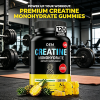 Gummies de créatine monohydrate pour adultes OEM avec vitamine B12 saveur ananas, 120 gummies végétaliens, complément alimentaire énergétique 85g