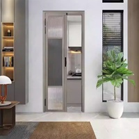 Porte coulissante moderne sans rail - Cadre en aluminium avec verre trempé pour salles de bain, toilettes et espaces compacts