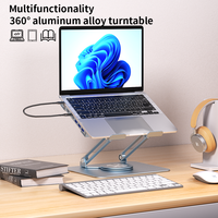 Support d'ordinateur portable pliable en alliage d'aluminium avec hub USB 360° °   Support portable rotatif et réglable pour ordinateur portable et tablette pour MacBook