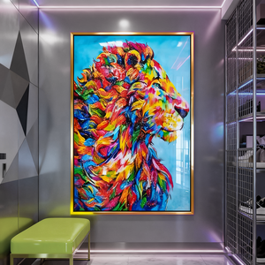 <span class=keywords><strong>Peinture</strong></span> murale LED abstraite en porcelaine de cristal avec motif lion coloré pour entrée, couloir et salon, style <span class=keywords><strong>peinture</strong></span> à l'huile simulée - Product Image 2