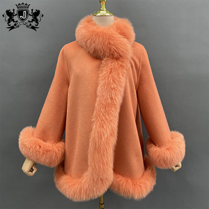 Winter Coat Real Fox <strong>Fur</strong> Collar Cuffs Women Cashmere Poncho Wool <strong>White</strong> <strong>Fur</strong> Cape for Ladies Wedding <strong>Dresses</strong> - Product Image 4