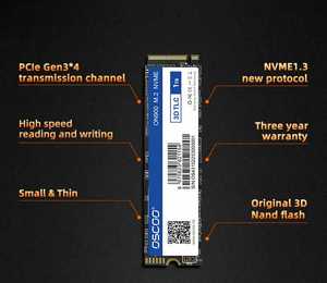 OSCOO M.2 NVMe PCIe Gen 3.0*4固态硬盘高速高质量3D薄层液晶NAND闪存128gb 256gb 512gb 1tb 2tb 1TB固态硬盘 - Product Image 1