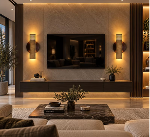 Modern Rectangular Copper Wall <b>Lamp</b> <b>Beige</b> Metal <b>Shade</b> 2700K Warm White LED Wall-Mounted for Villa Interior Lighting - Product Image 4