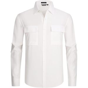 Camisa de Vestir Personalizada para Hombre, Manga Larga, Blanca, de Algodón y Elastano, Antiarrugas, Corte Casual de Negocios - Product Image 1
