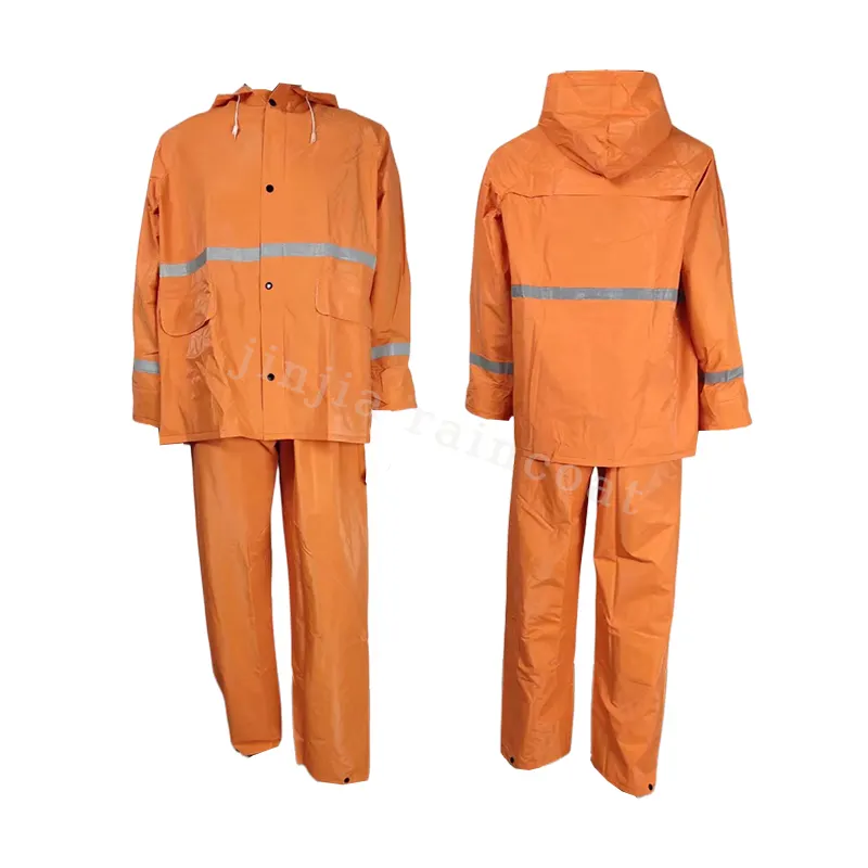 ชุดกันฝนและกางเกง PVC สีเหลืองสำหรับทุกเพศชุดกันฝนทำจากโพลีเอสเตอร์พร้อมเทปสะท้อนแสง