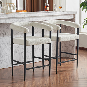 Modern Stainless Steel Frame Boucle Fabric <b>Bar</b> <b>Stools</b> Set of <b>2</b> Counter Height Armrests for Commercial Dining Home Kitchen Island - Product Image 1