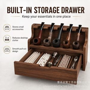 Estante de madera de doble capa para guardar pipas con cajón, organizador de exhibición de pipas de tabaco para sala de estar - Product Image 2