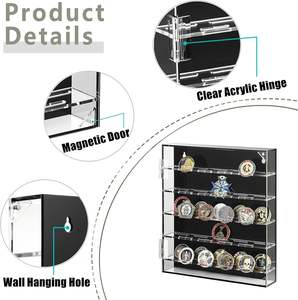 Vitrine moderne en acrylique pour pièces de monnaie avec 5 étagères transparentes et porte magnétique, conception personnalisée en usine pour médailles, jetons de <span class=keywords><strong>poker</strong></span>, épingles - Product Image 6