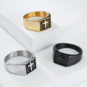 yunnique Instagram niche design minimalist <b>titanium</b> steel cross <b>ring</b> for men, high-end fashion square stamp index f - Product Image 1