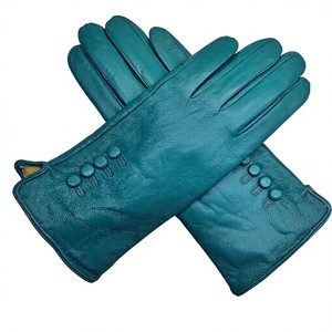 Gants en cuir bleu sarcelle, longueur poignet, non doublés, thermiques, style rétro, pour un usage quotidien en hiver - Product Image 1