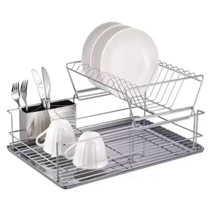 耐用钢金属多功能厨房碗碟架排水器2层碗碟晾衣架餐具储物架
