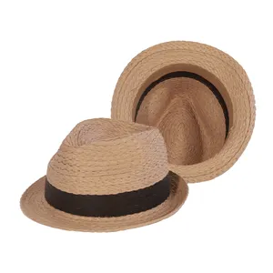Kualitas tinggi uniseks musim panas topi jerami pendek topi Fedora kertas untuk pantai memancing bersepeda perjalanan pakaian kasual pola dicetak