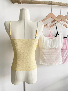 Nouveau débardeur d'été moulant et sexy pour femme, couleur unie, avec dentelle et petite rembourrage, collection 2025 – Crop top sexy en dentelle sans soutien-gorge intégré - Product Image 4