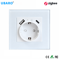 Prise murale intelligente UBARO Zigbee Tuya en plastique avec USB + Type C, surveillance de la consommation d'énergie, courant nominal 16A, norme européenne