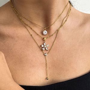 Ensemble de colliers élégants en acier inoxydable et Zircon, pendentif fleur pour femmes, bijoux de fête, luxe léger, acier titane haut de gamme - Product Image 4