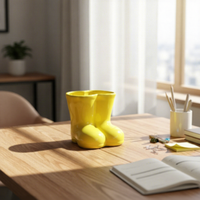 Jaune décorative émaillée cowboy botte en céramique fleur vase