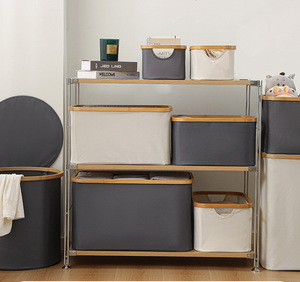 Durable Portable Household Handheld Dirty Clothes Storage <strong>Baskets</strong> With Bamboo <strong>Wood</strong> Handles <strong>Laundry</strong> Hampers for Home - Product Image 1