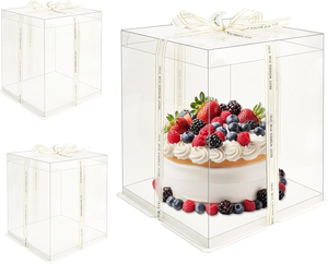 Boîtes cadeaux rondes en matériaux recyclés transparents pour le transport et la présentation de gâteaux de boulangerie, respectueuses de l'environnement, pour les anniversaires, les mariages et les fêtes - Product Image 1