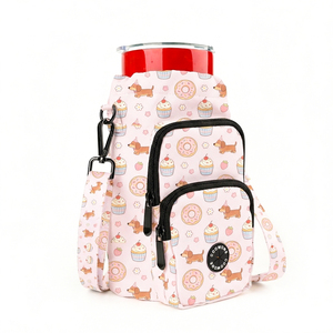 Porte-bouteille d'eau Oxford personnalisé avec poches pour téléphone, distributeur de sacs à déjections canines intégré, organisateur, sacoche de transport pour bouteille - Product Image 1