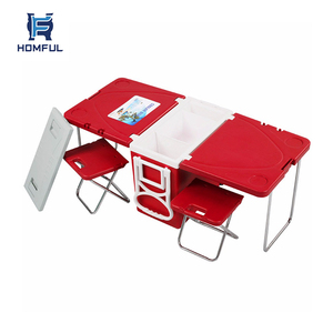 HOMFUL 28L Multifunctional Cooler Box Outdoor Camping Picnic Ice Cooler Box with Table and Chairs