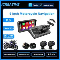 Caméra de moto portable 6 pouces avec CarPlay, DVR 2K, GPS Navi, étanche IPX7, écran LCD, CarPlay sans fil, Android Auto, moniteur moto