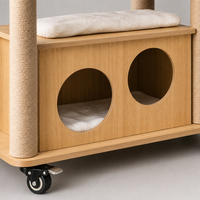 Table d'appoint pour chat G12 à 2 niveaux avec maisonnette pour chat en MDF et corde de sisal, 4 roulettes, bois naturel, 59 cm, 9 kg, YAOYUE