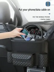 CHEGES SN-SND410 Sac de rangement pour voiture en cuir PU, couleur unie, sans motif, avec poche en filet entre les sièges, rangement suspendu pour siège arrière - Product Image 5