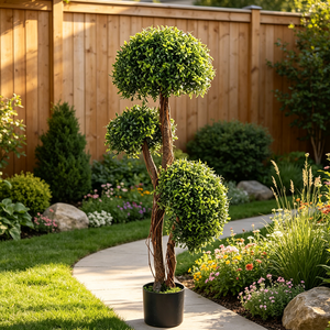 Pohon Topiary Boxwood Plastik Buatan Tiga Bola, Tanaman <span class=keywords><strong>Pot</strong></span> Spiral Luar Ruangan, Dekorasi Pernikahan, Thanksgiving, Paskah, Tahan UV - Product Image 5