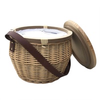Panier rond fait main de haute qualité avec fermeture à glissière et refroidisseur à l'intérieur cadeau promotionnel WCB001 panier isotherme pique-nique en osier écossais