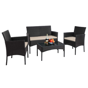 Juego de sofá de ratán para jardín al aire libre de diseño moderno de alta calidad, 4 Uds., prácticos y cómodos cojines suaves, marco de Metal sólido para hoteles - Product Image 1