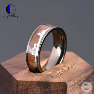 Perhiasan Koa cincin tatahan kayu Antler, cincin Tungsten hitam, cincin pasangan, cincin pertunangan - Product Image 2