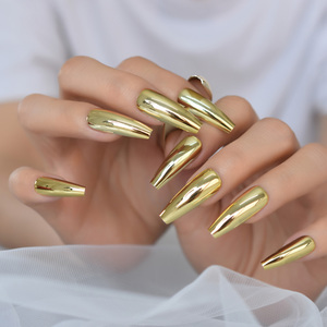 <span class=keywords><strong>Faux</strong></span> ongles à presser Chrome extrêmement longs couleur or forme cercueil 24 pièces <span class=keywords><strong>pour</strong></span> femmes et filles - Product Image 3