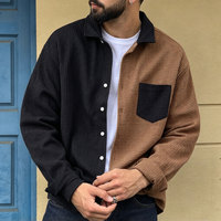 Chemise décontractée pour homme en coton/fibre de bambou, en velours côtelé, à simple boutonnage, teinte unie, manches longues, infroissable et respirante, pour l'automne