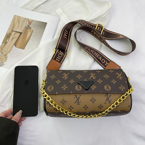 Bolso cilíndrico de PU para mujer con solapa, patrón geométrico, correa ancha para el hombro, soporte para axila, diseño portátil de una sola correa, serie. - Product Image 3