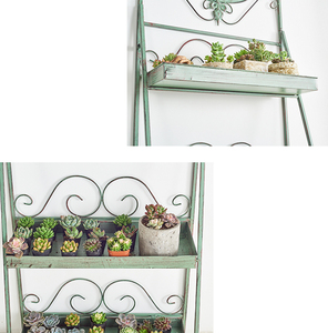 Estante de exhibición de flores plegable de 3 niveles para el hogar y el jardín, de Metal Vintage antiguo de hierro - Product Image 4